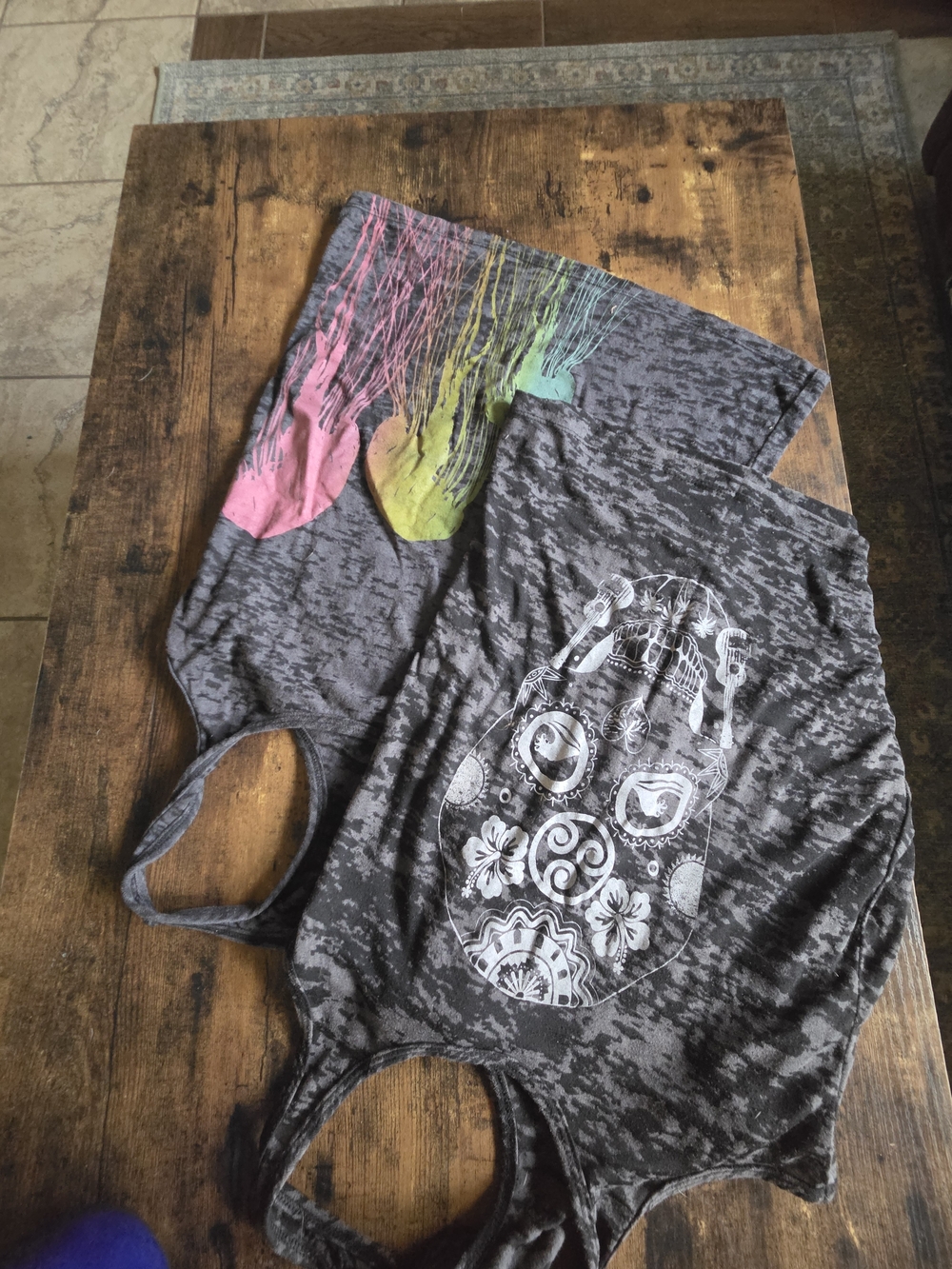 Gray Burnout Tank Tops with Sugar Skull